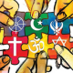 mani che porgono pezzi di un puzzle raffigurante i simboli delle diverse religioni