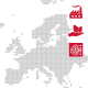 mappa Europa con simboli produttività, sostenibilità e IA.