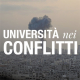 foto con fungo di fumo da esplosione su centro abitato, scritta in sovraimpressione "Università nei conflitti".