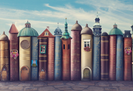 Una città fatta di libri. Foto da Adobe Stock