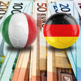 palloni da calcio stilizzati con le bandiere italiana e tedesca