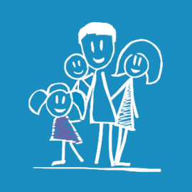 famiglia stilizzata su sfondo azzurro