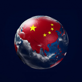 La bandiera cinese in rilievo sull'immagine del globo terrestre